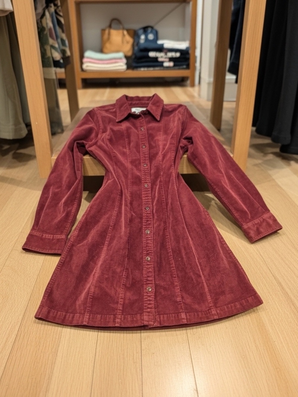 Madewell Corduroy Shirt Dress Burgundy Wine Fit & Flare Size 4 NWT